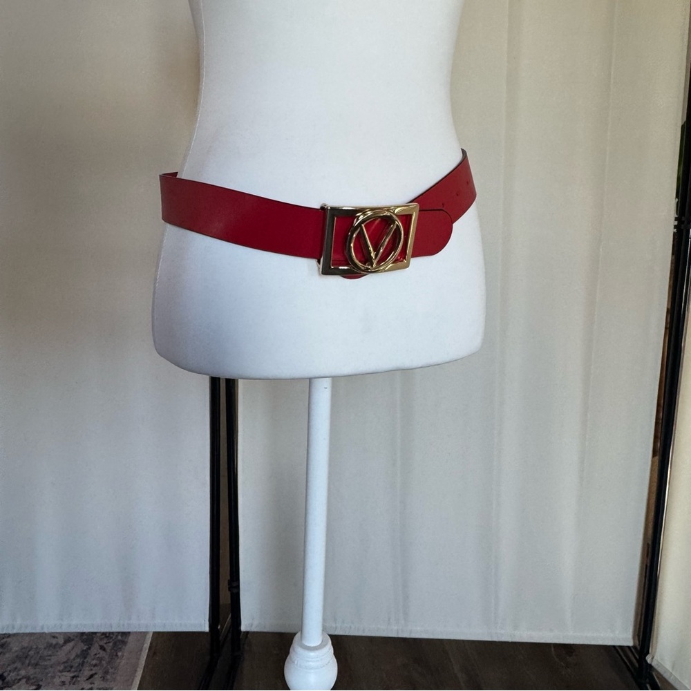 Valentino Red Belt with Gold Buckle